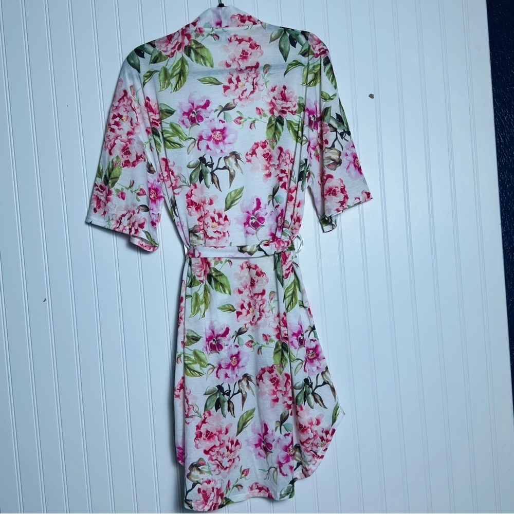 ANTHROPOLOGIE SHOW ME YOUR MUMU STRETCH BOHO WHITE PINK FLORAL SHORT ROBE OSFM - Picture 6 of 10